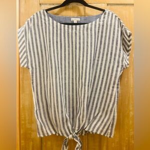 LL Bean Signature Blue and White Striped Short Sleeve Top